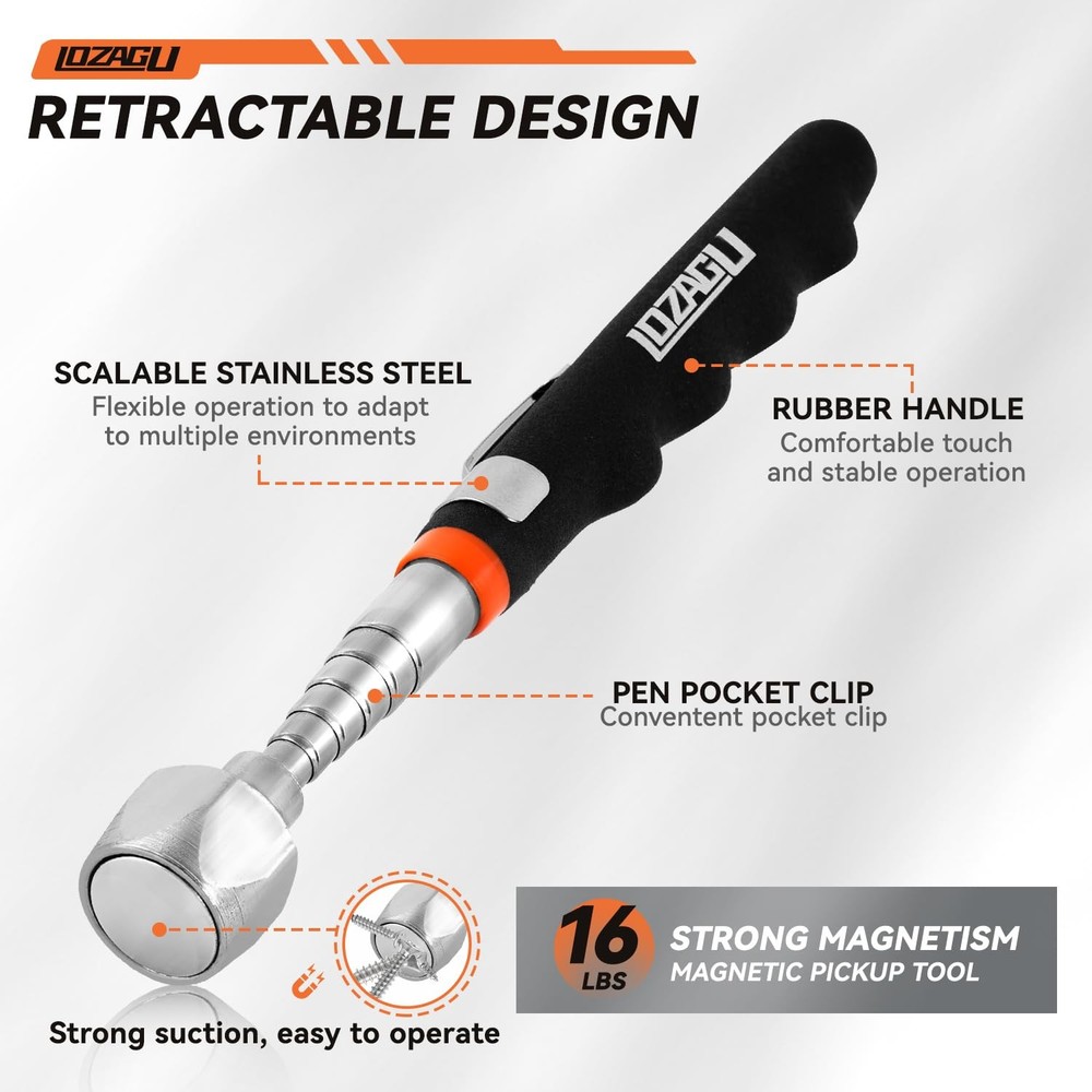 2 Pack Telescoping Magnet Pick-up Tool Set (16lb Pull Force) and LED Extendab...