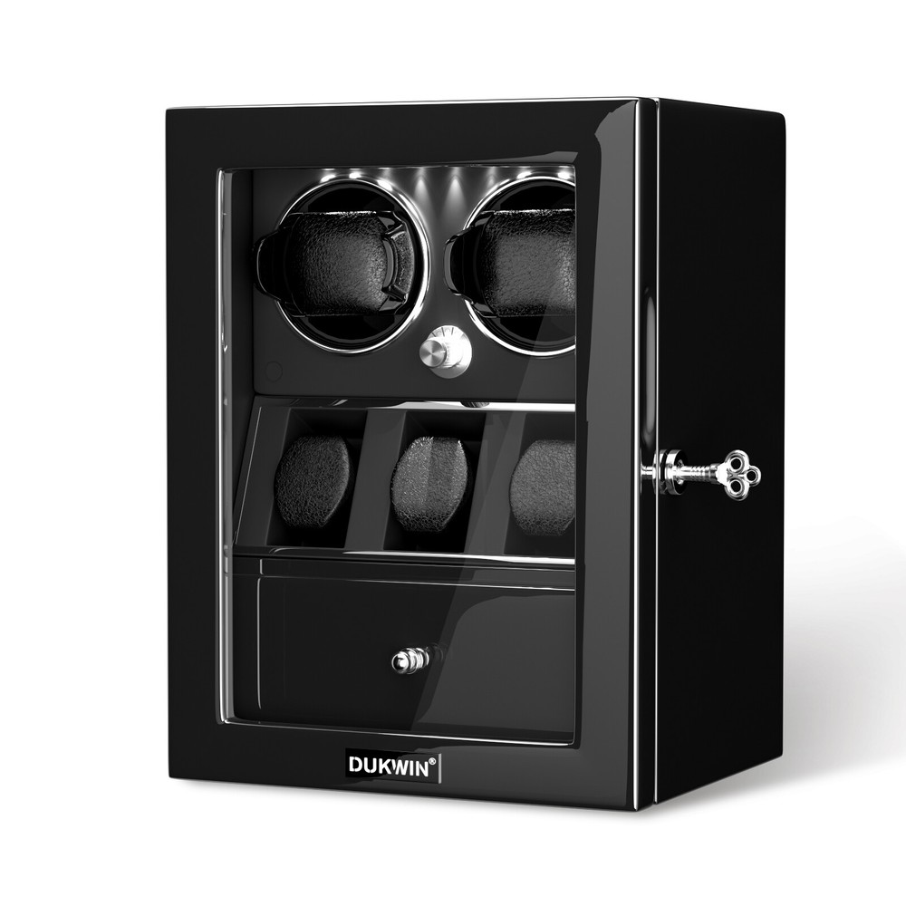 Automatic 2 Watch Winder with 3 Extra Watches Display Storage Box LED Light Gift