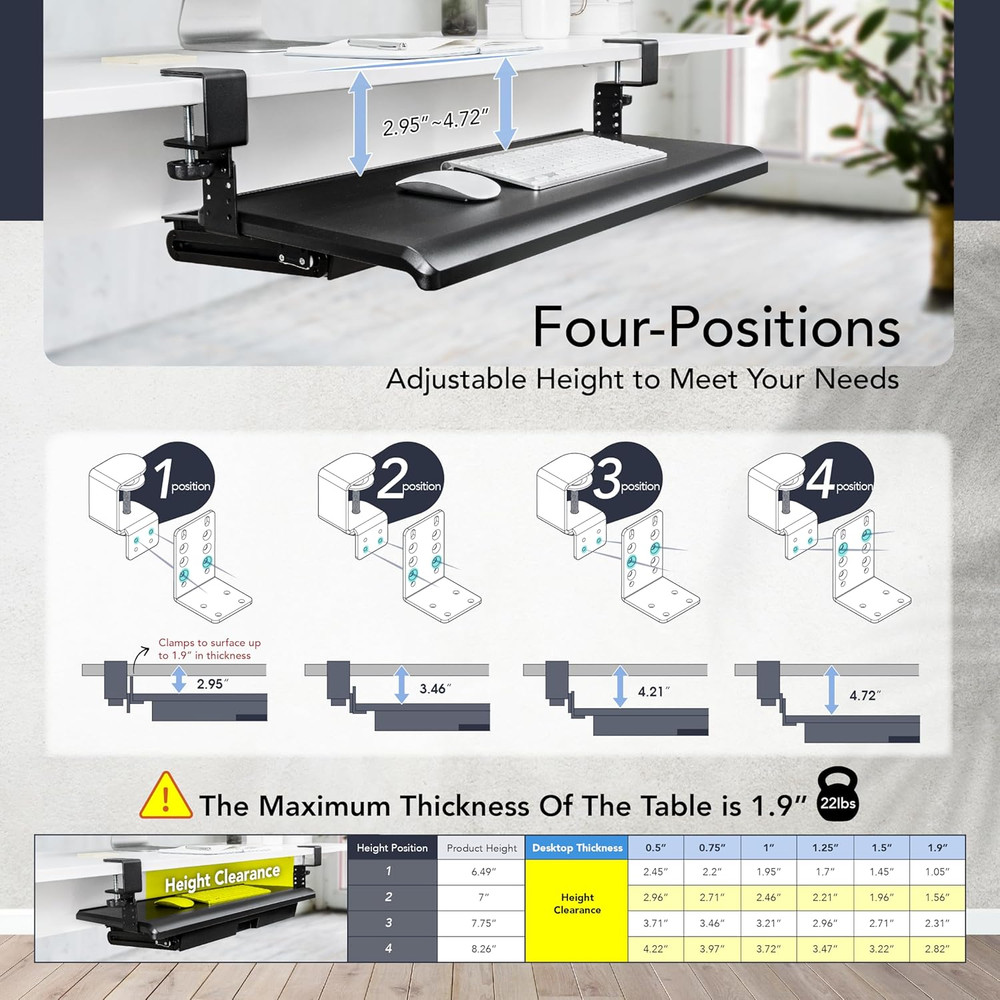 Adjustable Keyboard Tray with Drawer - Under Desk Pull Out Organizer 27.5