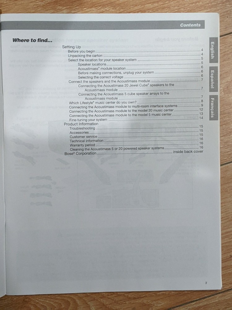 Bose Acoustimas 5 and 20 powered speaker system manual OEM