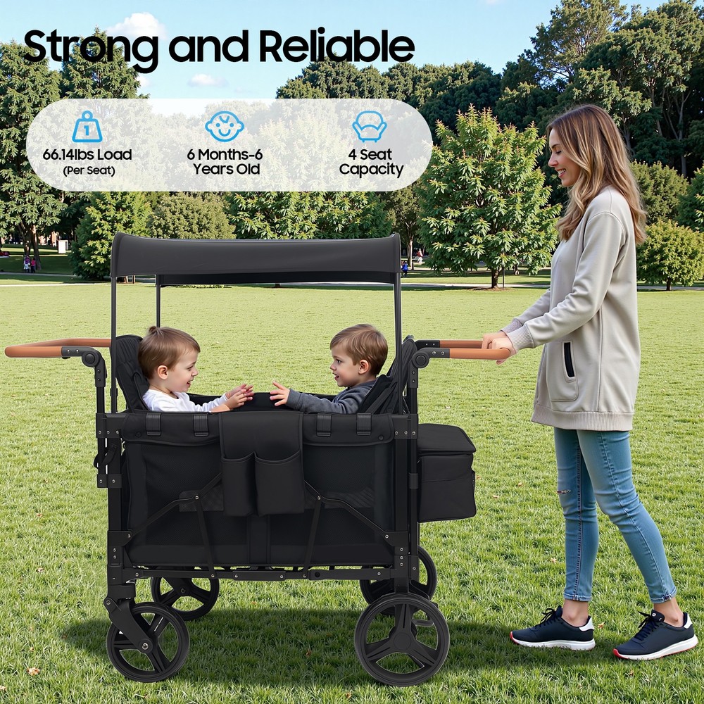 Stroller Wagon 4 Seats Quad Collapsible Stroller with Adjustable Handle & Canopy