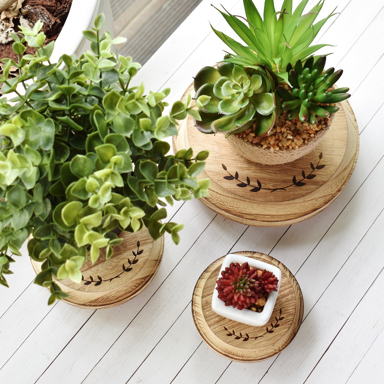 Neuxi 3Pcs Set Stackable Wooden Stool Display Riser Stand for Home Kitchen