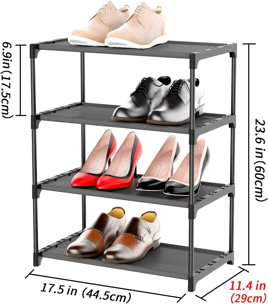 4-Tier Small Shoe Rack .Stackable Shoe Shelf Storage Organizer for Entryway Hall