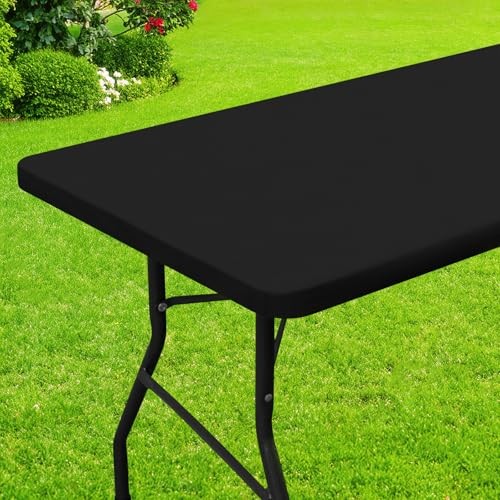 Rectangle Table Cloth, Waterproof Elastic Fitted 72" x 30" (Rectangular) Black