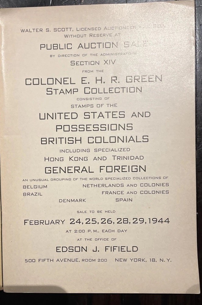 Stamp Collection Colonel E. H. R Green Edson J. FIFIELD 1944 US Possessions
