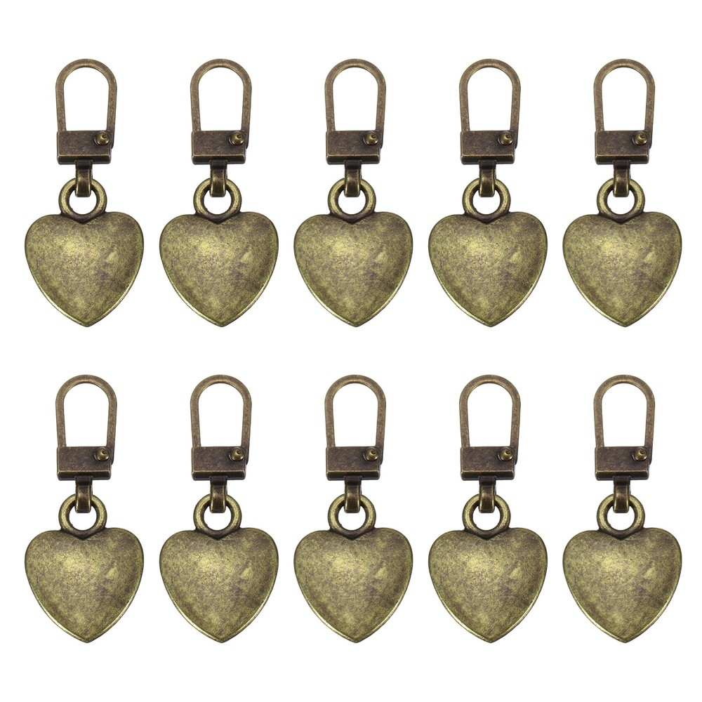 Zipper Pull Charm 10 Pcs Heart Shape Zipper Pull Replacement, Copper Tone