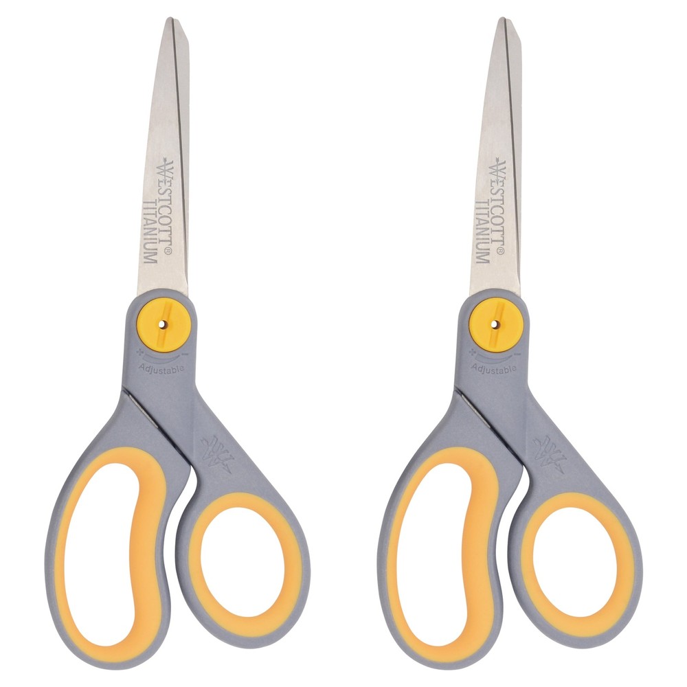 Westcott Titanium Bonded Adjustable Glide Scissors, 8", Grey & Yellow