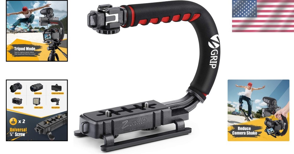 Video Action Stabilizing Handle Grip Handheld Stabilizer with Cold-Shoe Mount fo
