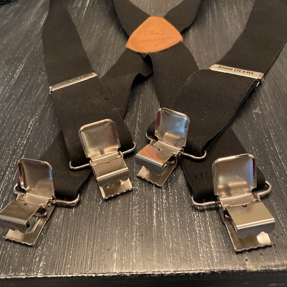 John Deere Men's Black Suspenders 2" Wide EUC