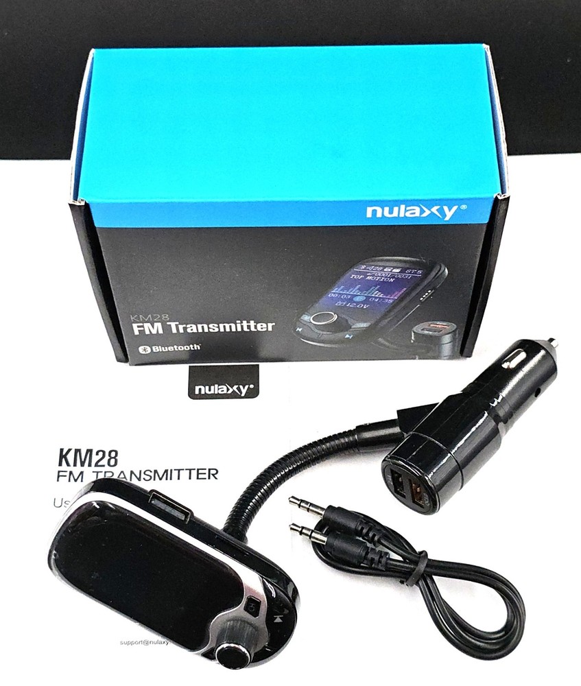 Nulaxy Bluetooth FM Transmitter Smart QC 3.0 KM28 Silver AUX USB TF Hands-Free