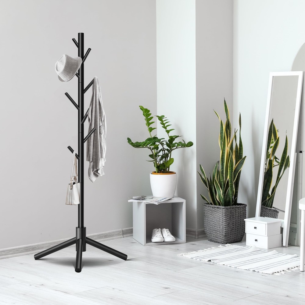 Durable Wooden Coat Rack, Freestanding Coat Rack with Stable Triangular Base,...