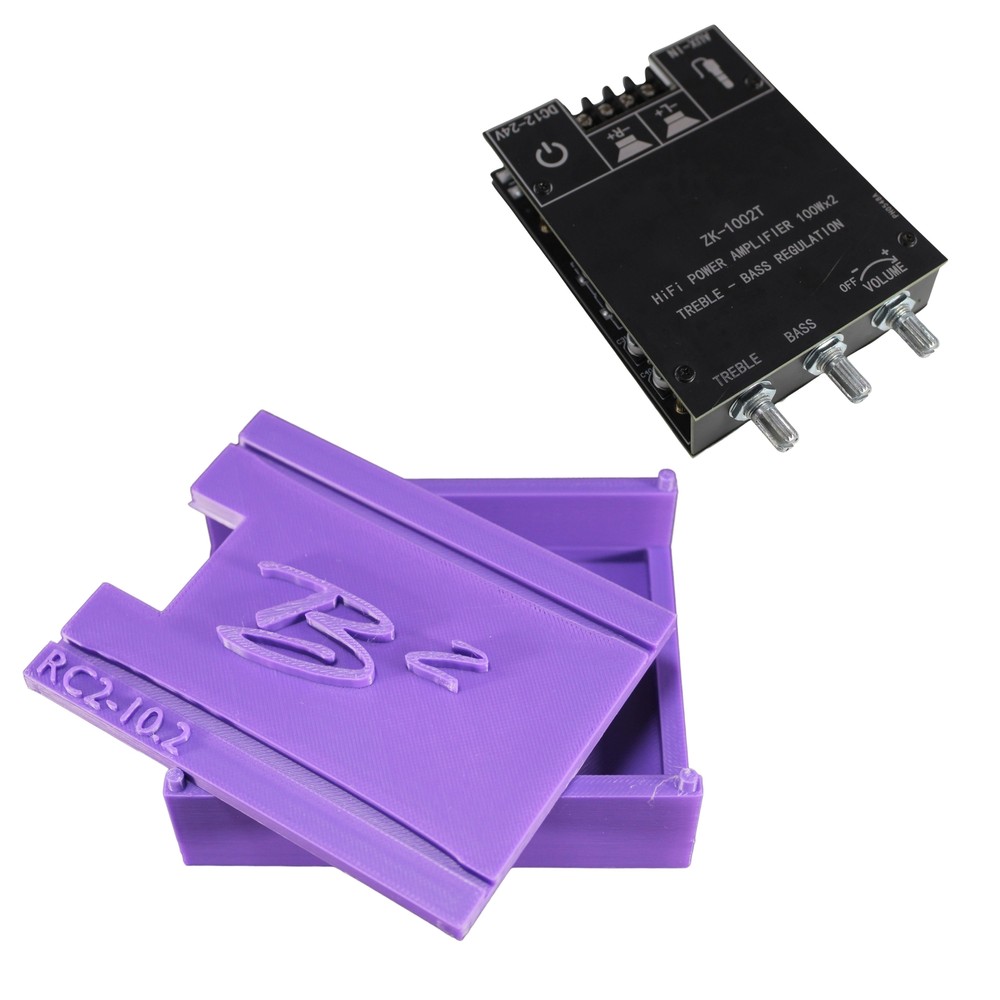 ZK-1002T Bluetooth/AUX Chip Amplifier & B2 Audio 3D-Printed Case for RC2