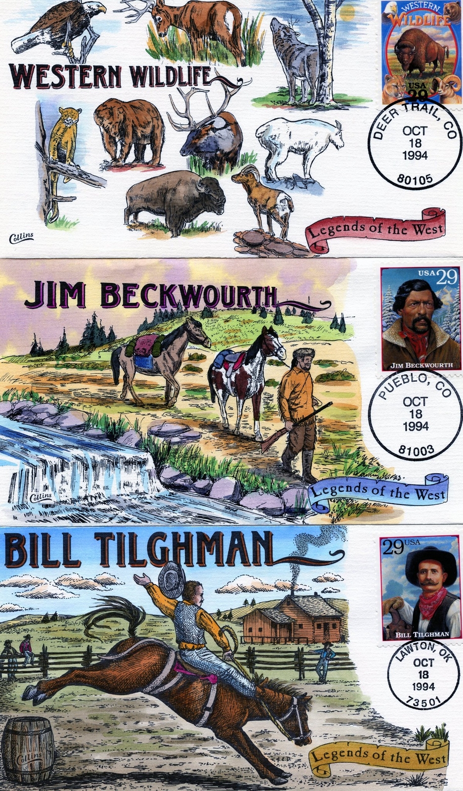 WWLF COLLINS CACHET FDC 2869a-t LEGENDS OF THE WEST COMPLETE SET OF 20 COVERS