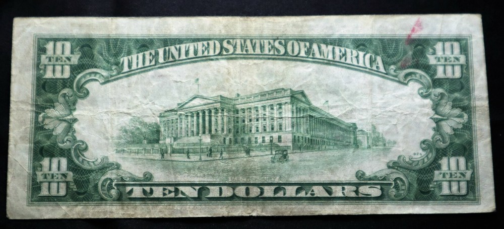 ERROR !!1934-A $10 NORTH AFRICAN SILVER SERTIFICATION, YELLOW SEAL, CIRCULATED,