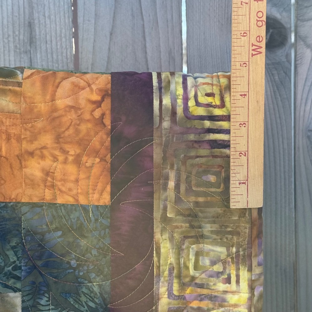 Handmade Patchwork Quilt King Machine Stitched Abstract Orange Purple Yellow