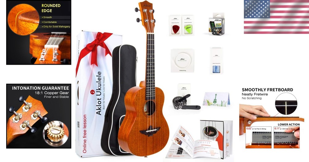 Solid Mahogany 23 Inch Ukulele Kit for Beginners & Professionals - Free Lessons