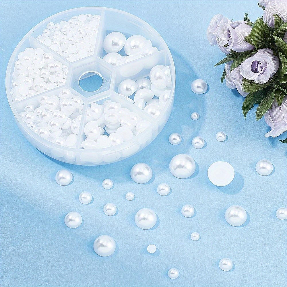 1box about 660 pcs White Flat Back Half Round Pearl Cabochon for Nail Craft