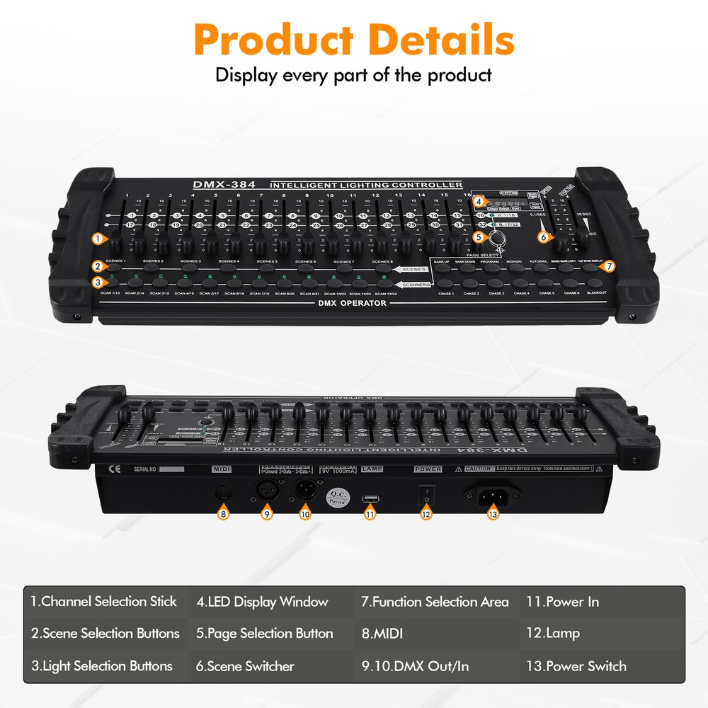 DMX 512 Controller Console 384 Channels Party DJ Laser Operator Stage Lighting