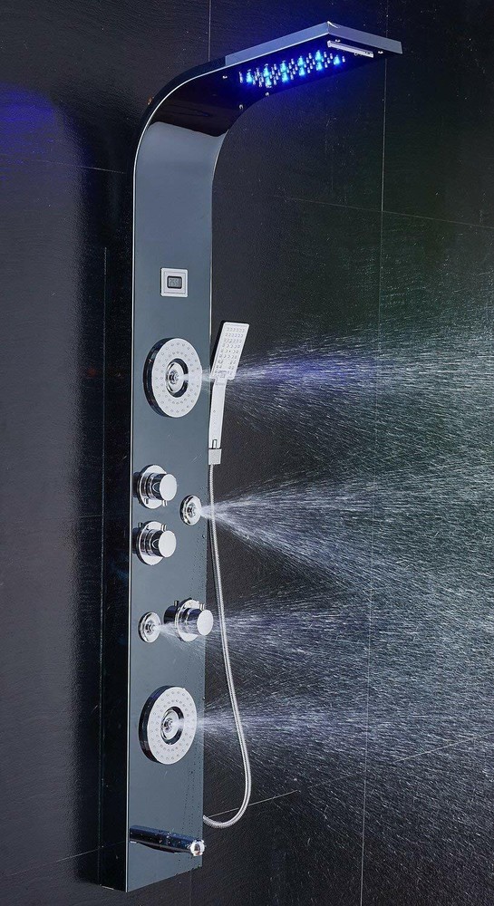 ELLO&ALLO Stainless Steel Shower Panel Tower System,LED Shower Head 6-Function