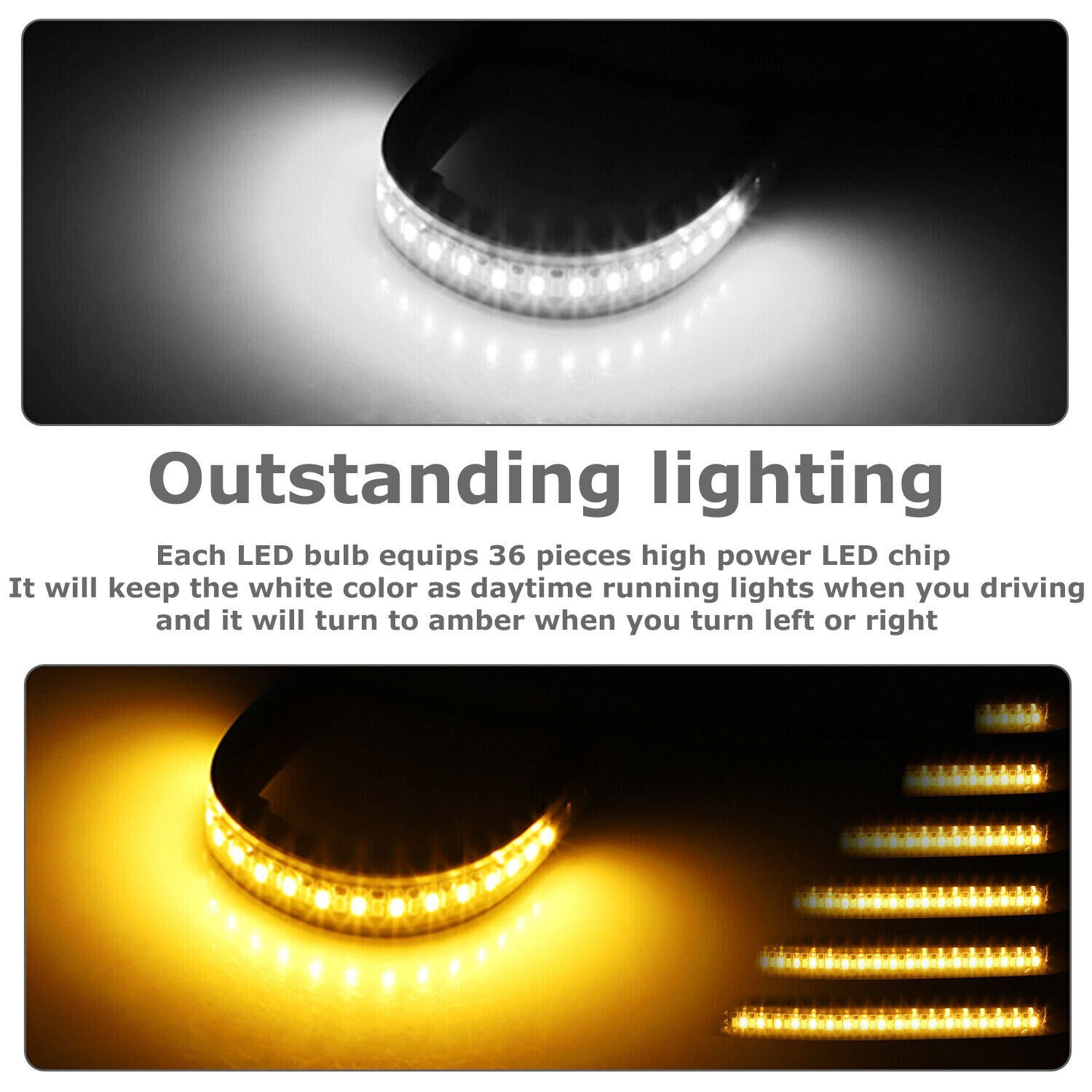 2 LED Motorcycle Turn Signals Light Blinker FORK Strip Flowing Amber Universal