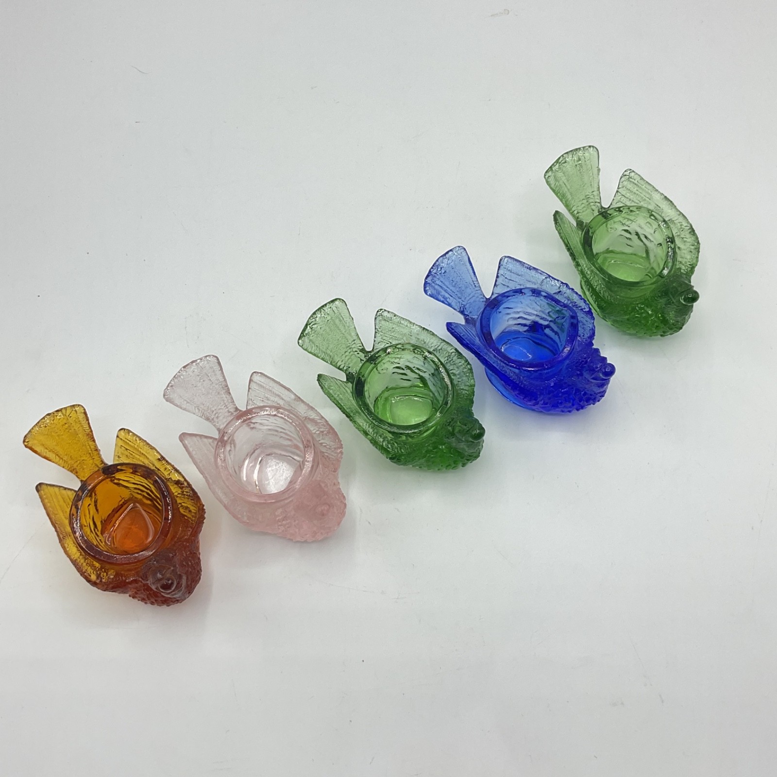 5 Degenhart Glass Bird Berry Open Salt Dip Cellar Candleholder Whimsy Trinket