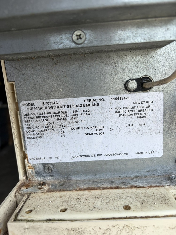 Manitowoc Ice Maker Model # SY0324A (without storage bin) 115/120v