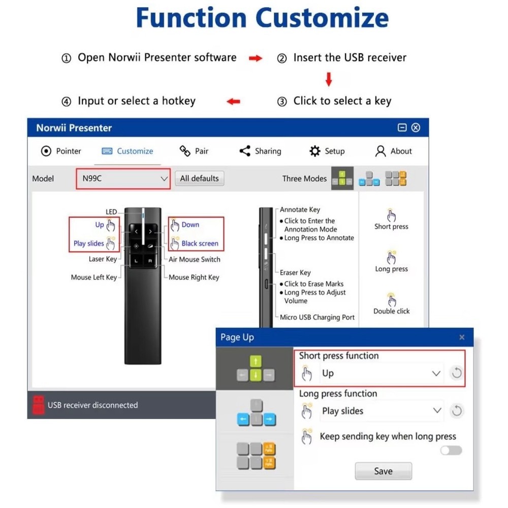 Knorvay N29 Wireless Presenter Remote Red Laser Pointer USB PowerPoint Clicker