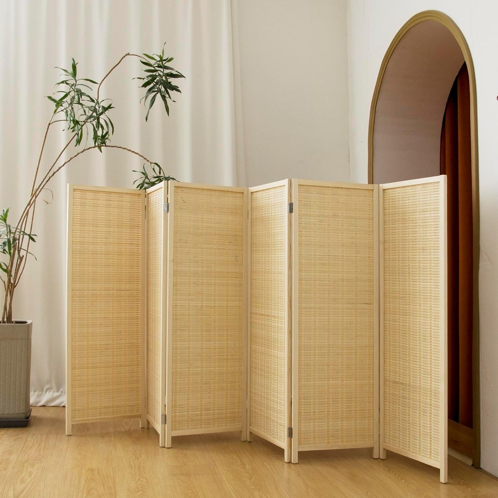 4 Panel Short Panel Divider Screen,3.95 FT Tall Bamboo Room Divider Folding
