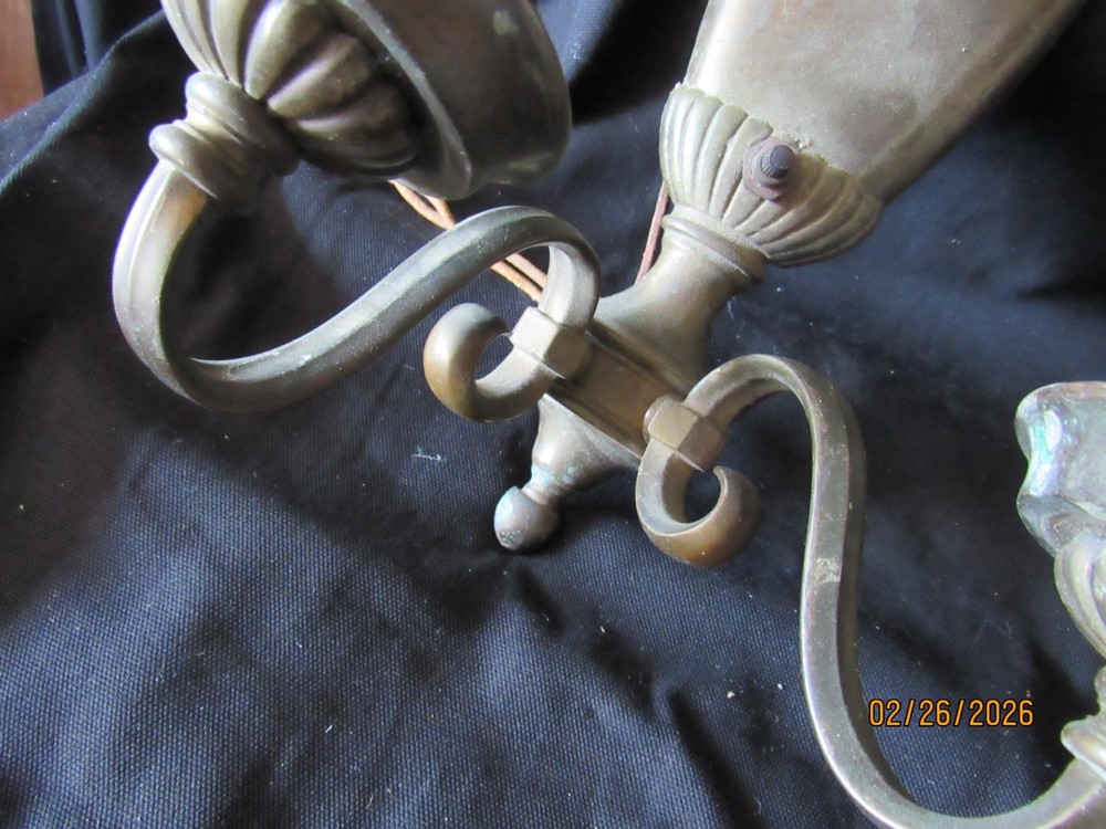 Set 2 Antique Wall Sconce Lights Solid Brass for COMPLETE RESTORATION
