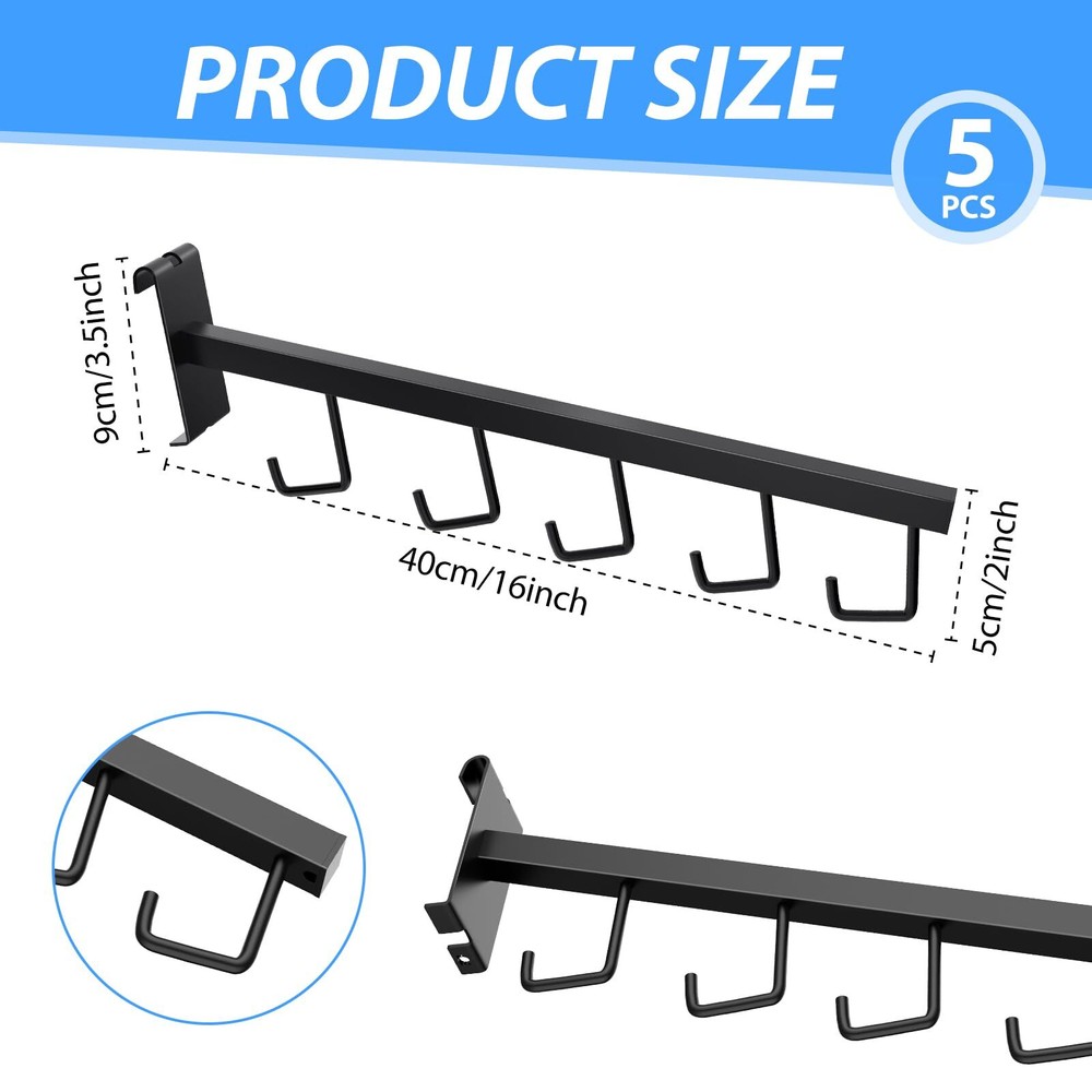5 PCS Gridwall Waterfall Faceout with 5 Hooks for Clothes Display Black