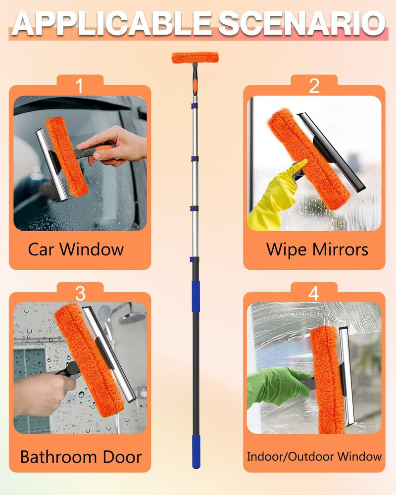Squeegee for Window Cleaning Kit with 5-19 Foot Telescoping Extension Pole (26+