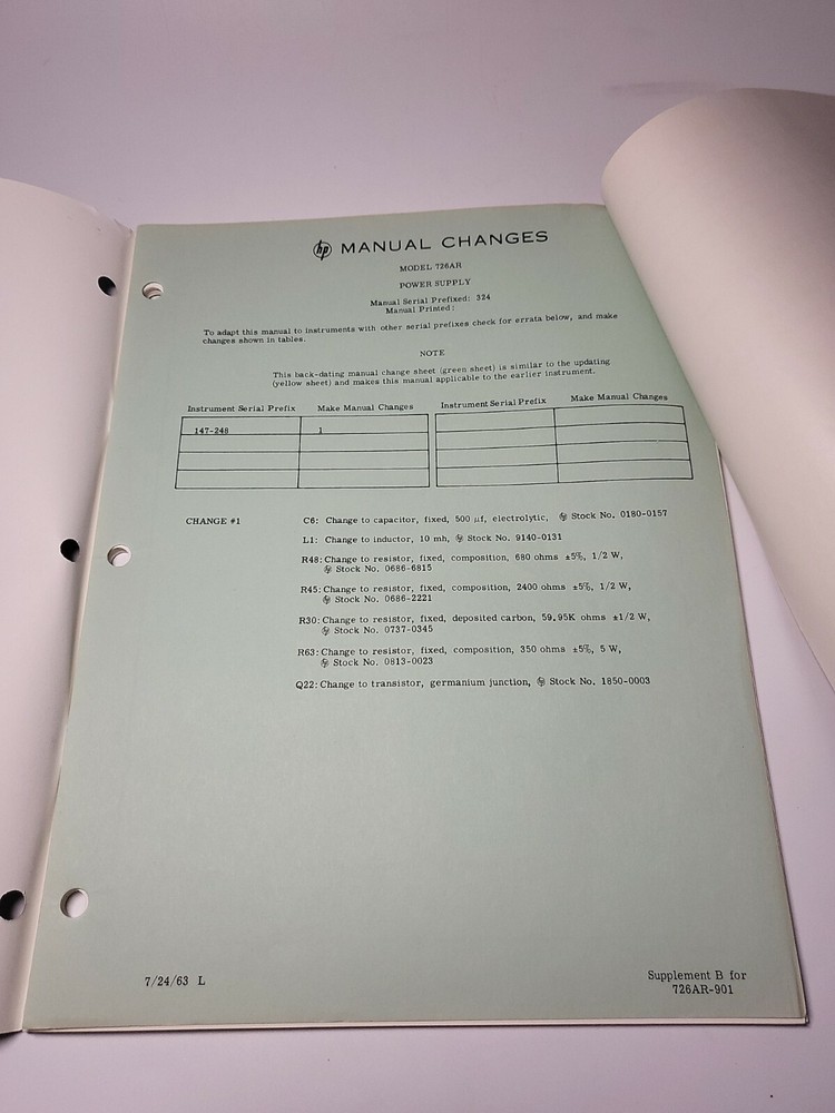 HP 726AR ~ Power Supply Operating & Service Manual