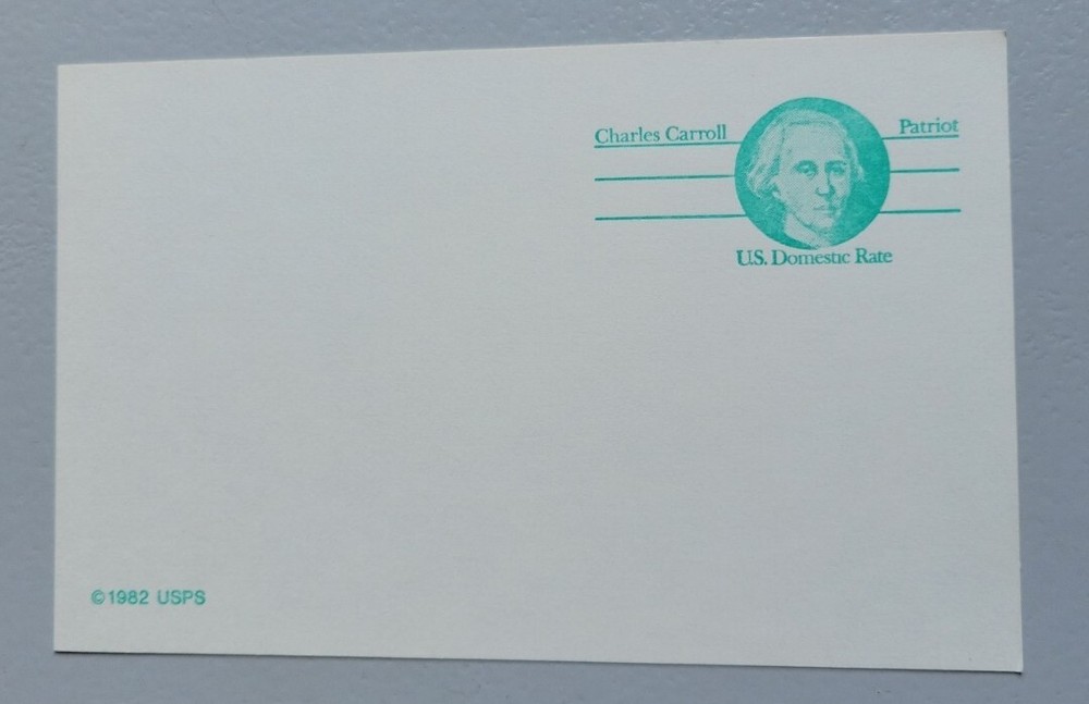 Postal Stationery UX105. Post Card. UNUSED. Charles Carroll.Missing 14 Cent Mark