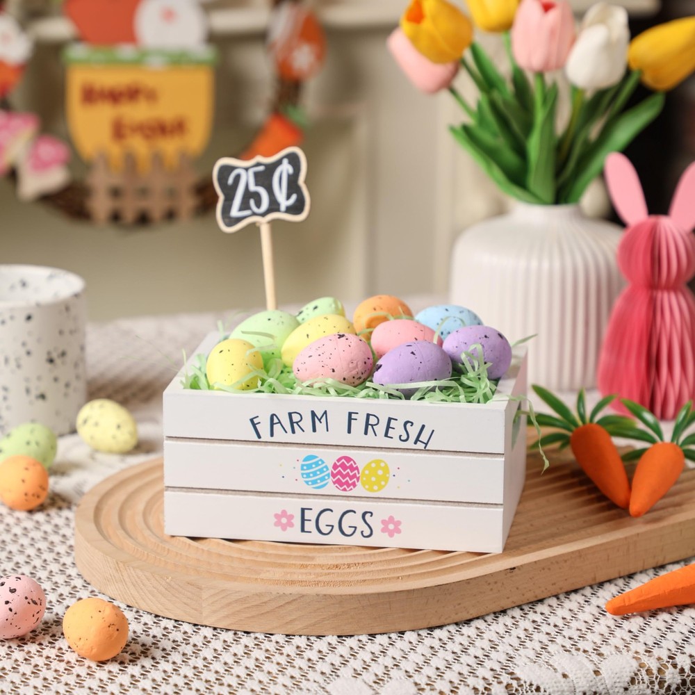 KORMMCO Easter Mini Wood Crate Decorations Set, Eggs Decor, White