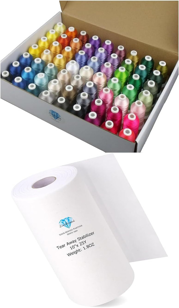 63 Vibrant Brother Polyester Embroidery Threads & Tear Away Stabilizer Set