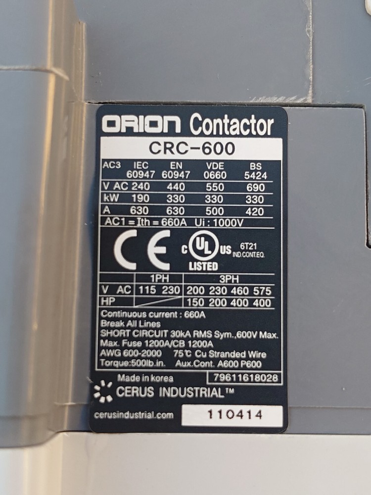 ORION CERUS CRC-600 CONTACTOR 660A