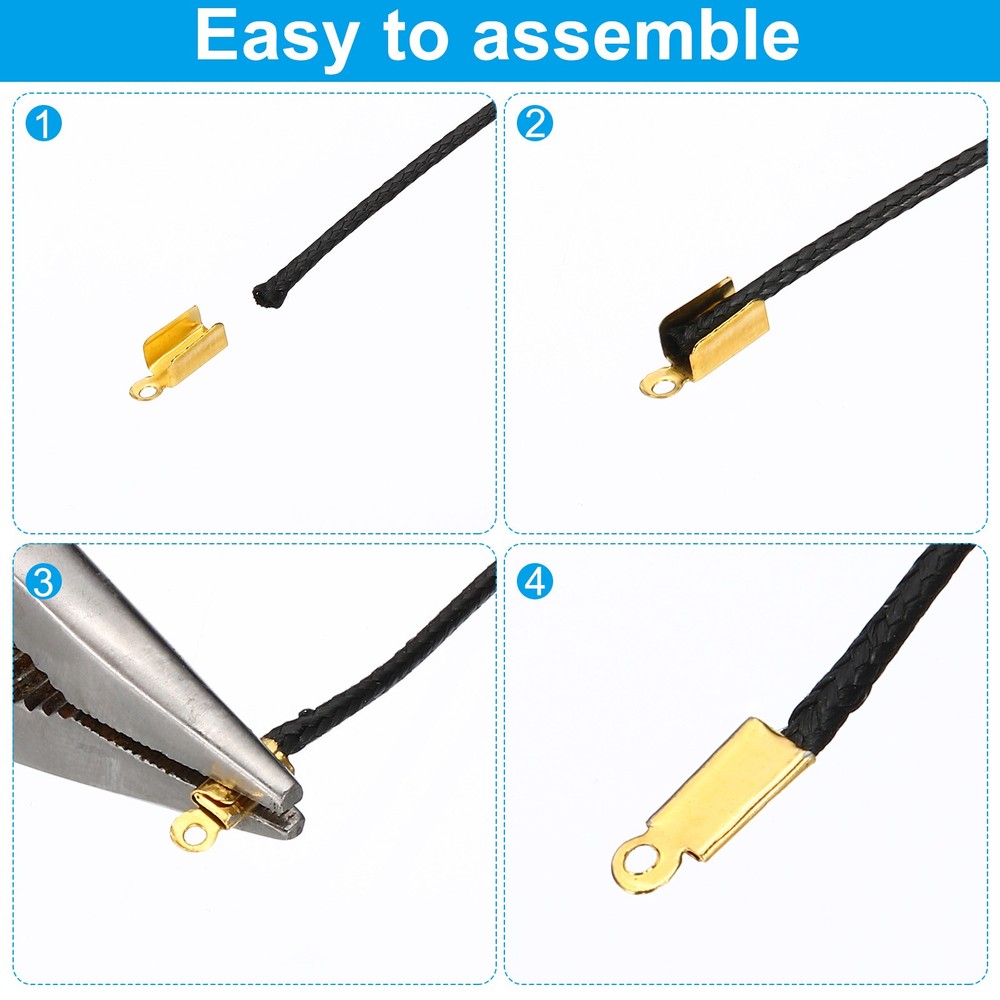 9 x 4 mm Fold Over Crimp Cord Ends, 540pcs Iron Rectangular Clasp Tips, 6 Color