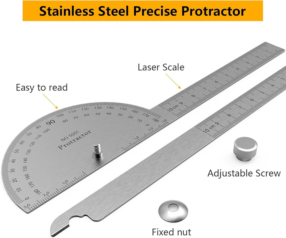 Forogore Stainless Steel Protractor 180 Degrees Two Arm Ruler Adjustable