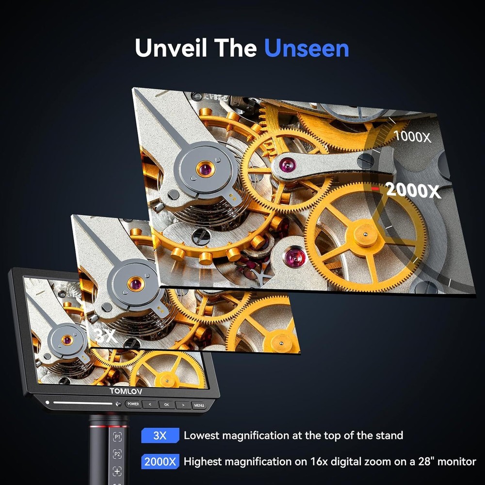 TOMLOV 4K Autofocus Digital Microscope 52MP Error Coin Microscopes Full View