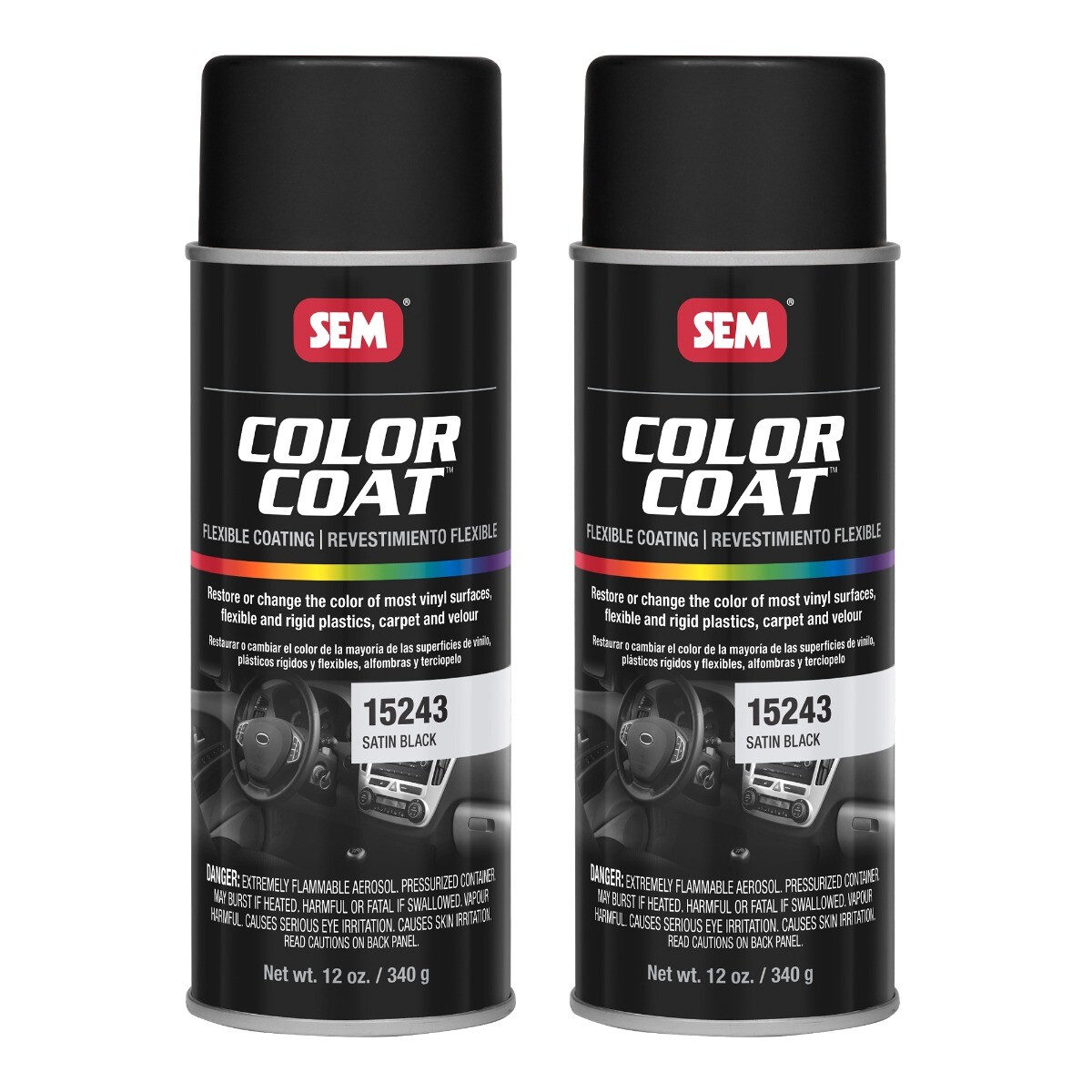 SEM 15243 Color Coat Satin Black Vinyl Spray Paint Aerosol 12 oz (2 Cans)