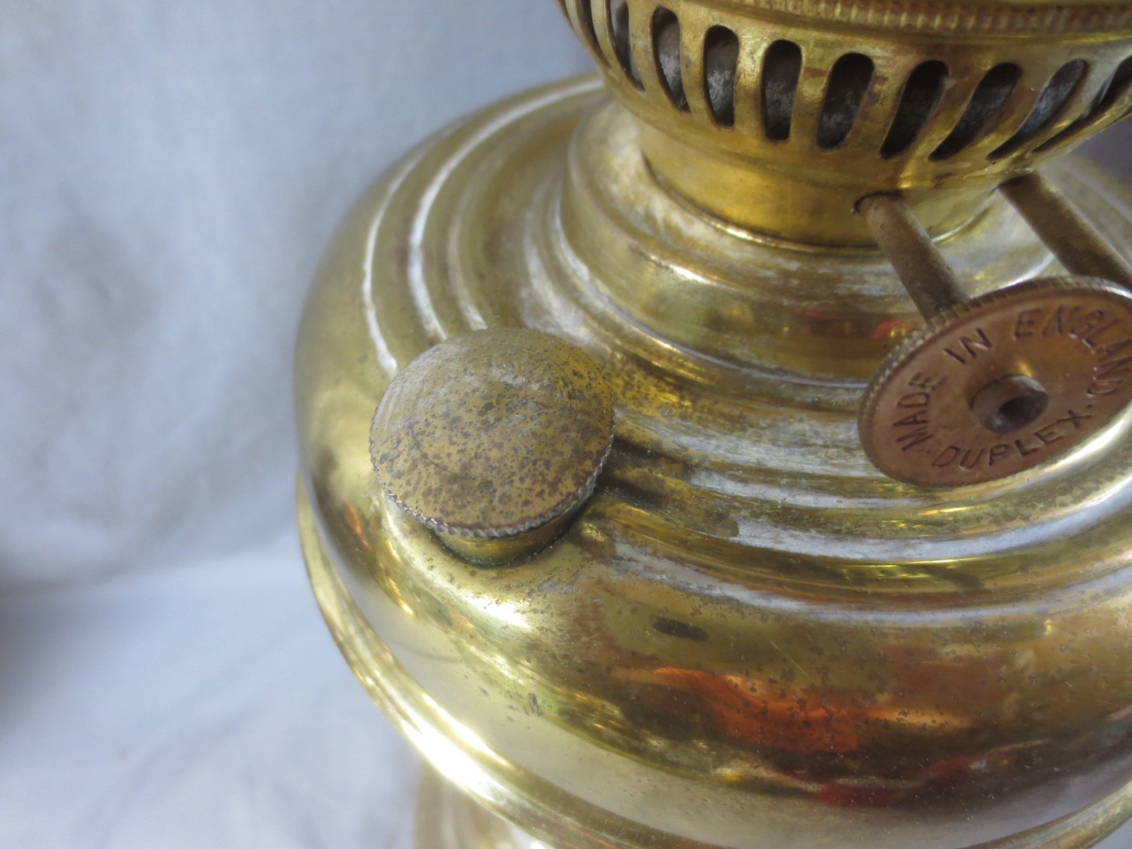 Vintage Made In England Brass Duplex Oil Lamp And Chimney Shepards Hut Lamp