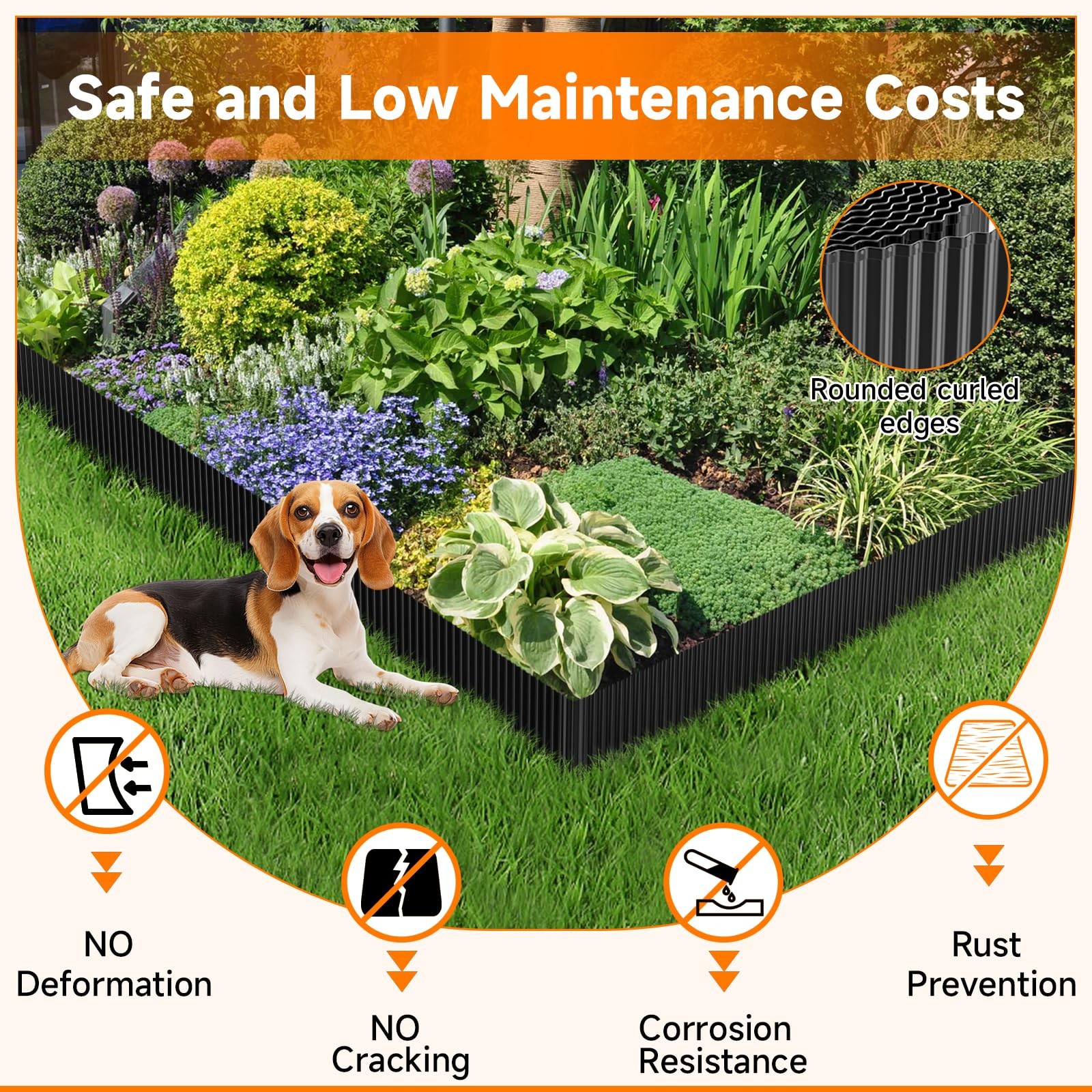 Corrugated Garden Edging,8"×20Ft Galvanized Steel Landscape Edging & Lawn Edg...