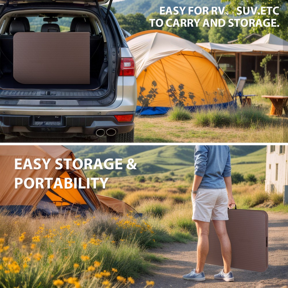 6FT Plastic Folding Table - Folds in Half w/ Carrying Handle Rectangular Brown