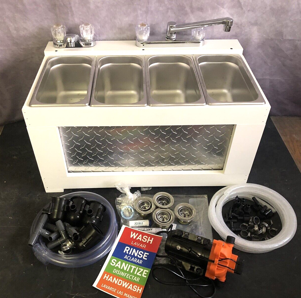 3 Compartment Concession Sink + Hand Sink W/COMPLETE PLUMBING & PUMP (Table Top)