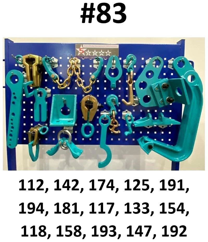 SET#83 - 15 PIECE HEAVY DUTY AUTO BODY FRAME MACHINE CLAMPS SET & PULLING TOOLS