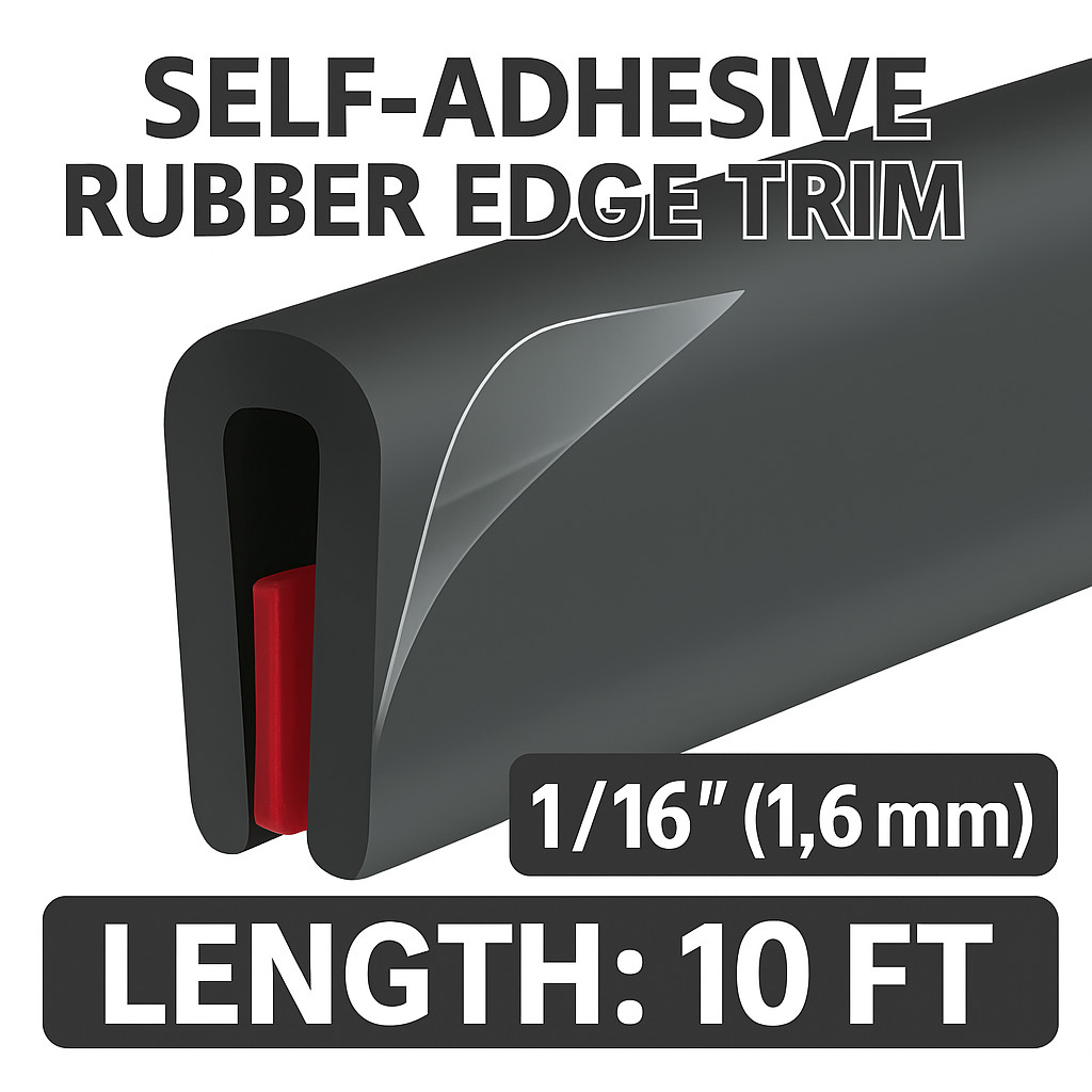 Rubber Edge Trim U Channel Self Adhesive 10FT Black EPDM Seal 1/16" Car Door
