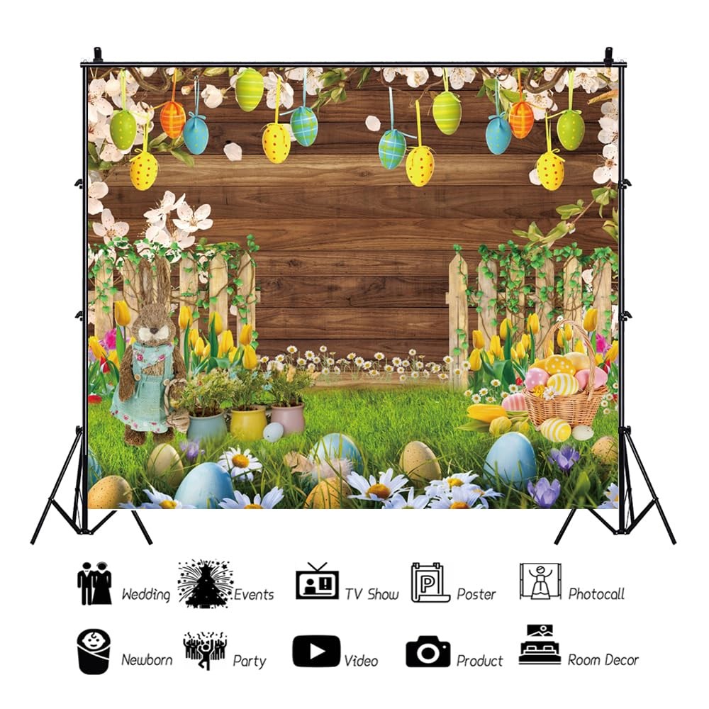 10x8ft Easter Backdrop for Photography Spring Garden Fence Easter Eggs Brown ...