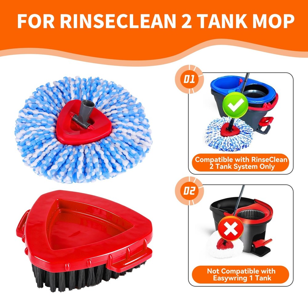 Mop Replace Heads for OCeda 2-Tank System,7 Pack Spin Mop Refill with 2 Scrub...