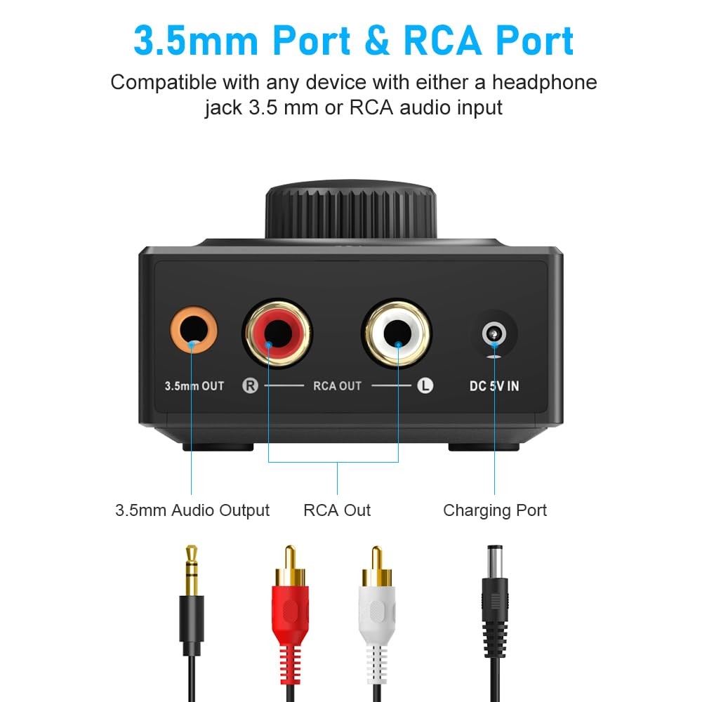 B06T3 Bluetooth 5.3 Receiver, 100ft RCA Bluetooth Audio Adapter for 3.5mm Jac...