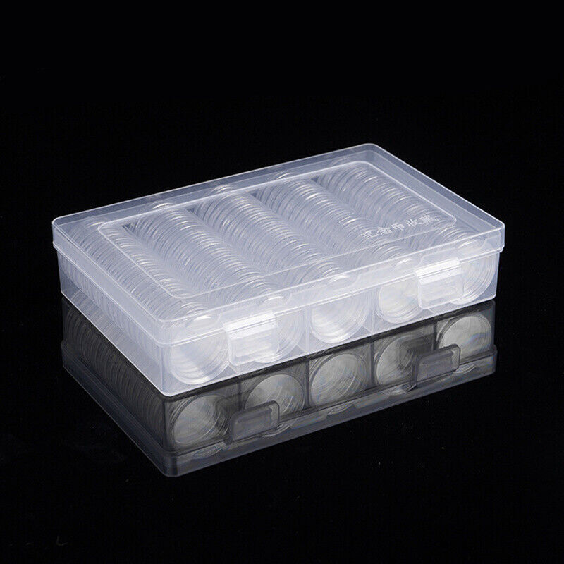 100Pcs Clear Plastic Coinns Capsules,30mm/27mm Storage Boxes
